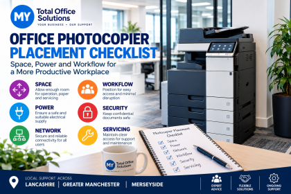 Office Photocopier Placement Checklist Office photocopier placement checklist covering space, power, network, workflow, security and servicing